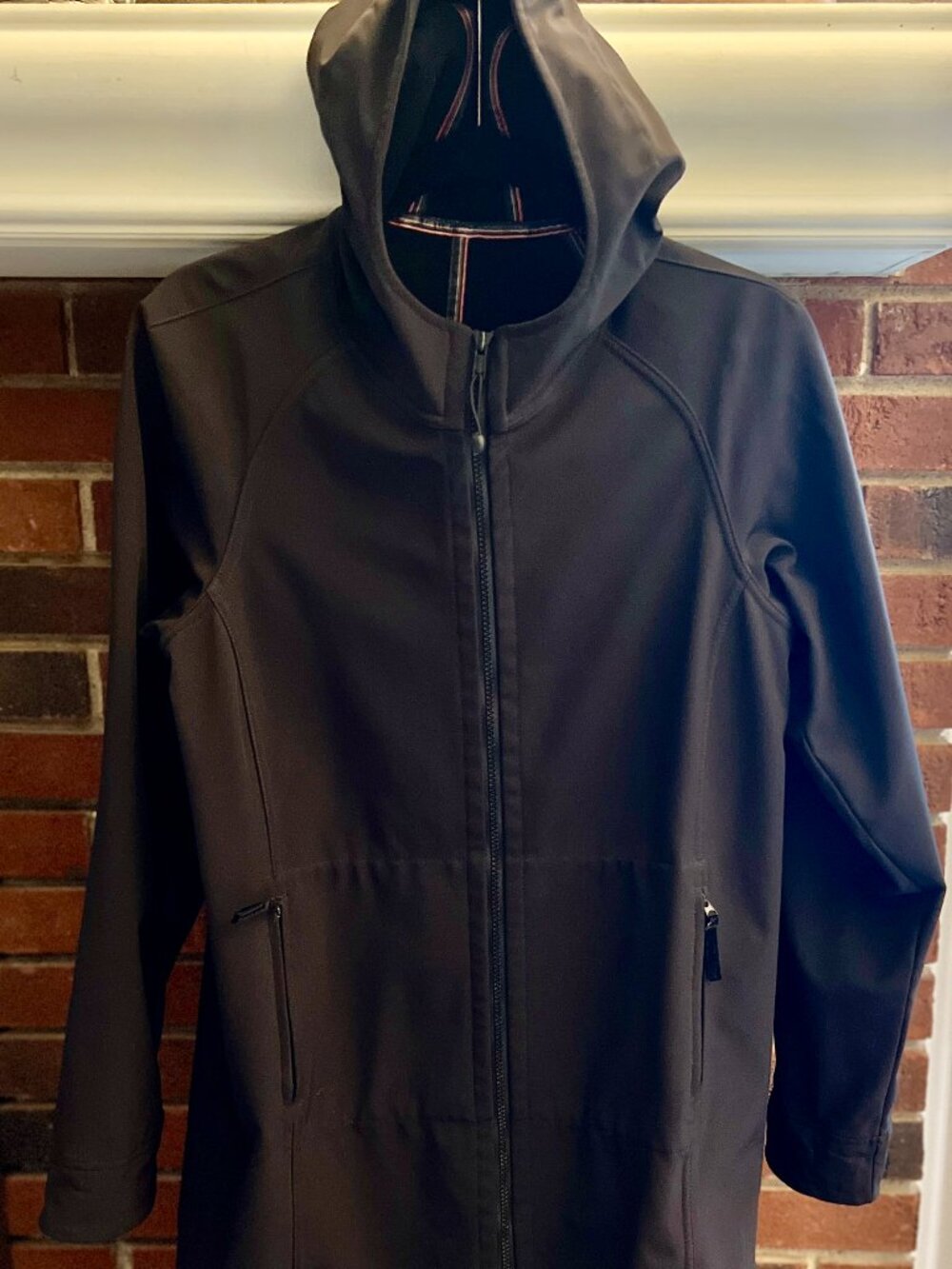 Lululemon Black Hooded Softshell Rain Jacket Long Coat